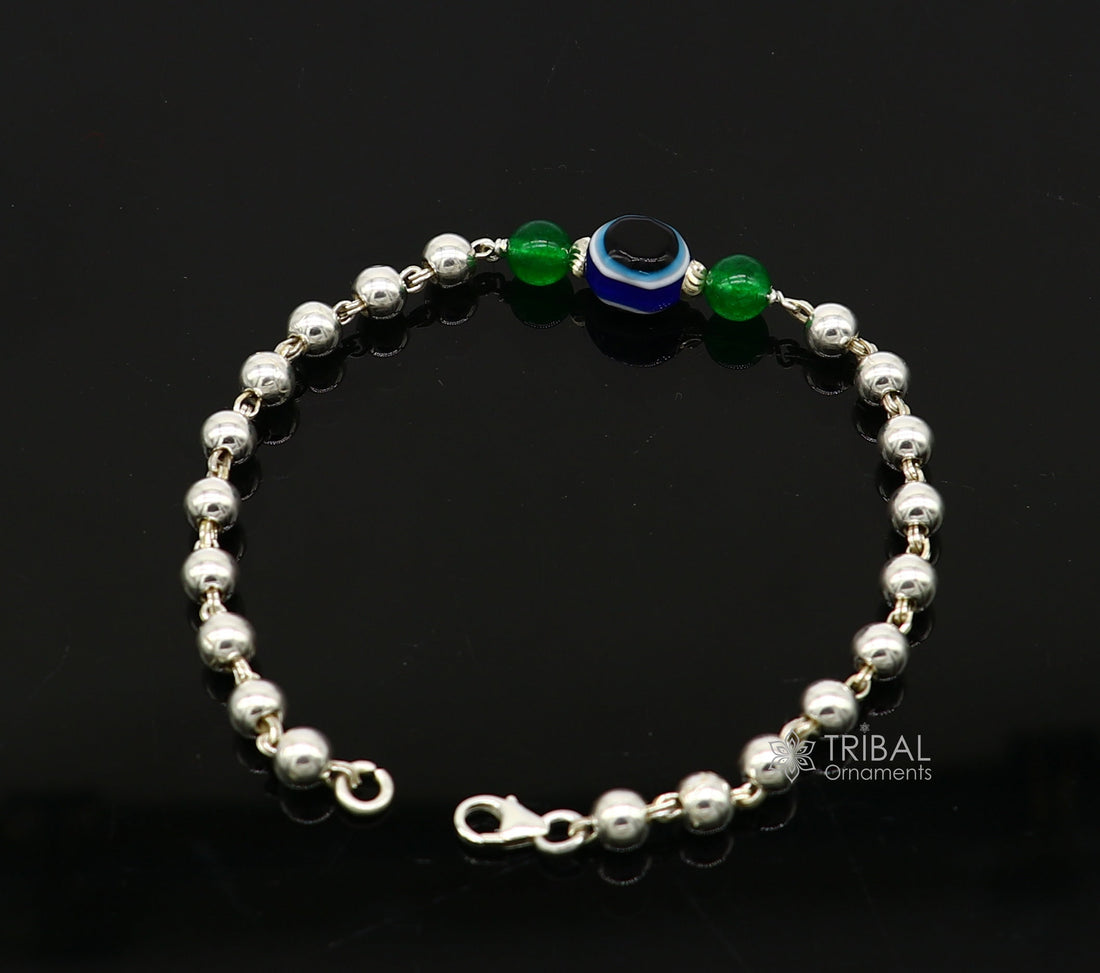 925 sterling silver handmade silver beaded evil eye bracelet, amazing stylish unisex cultural trendy bracelet all sizes jewelry sbr468 - TRIBAL ORNAMENTS