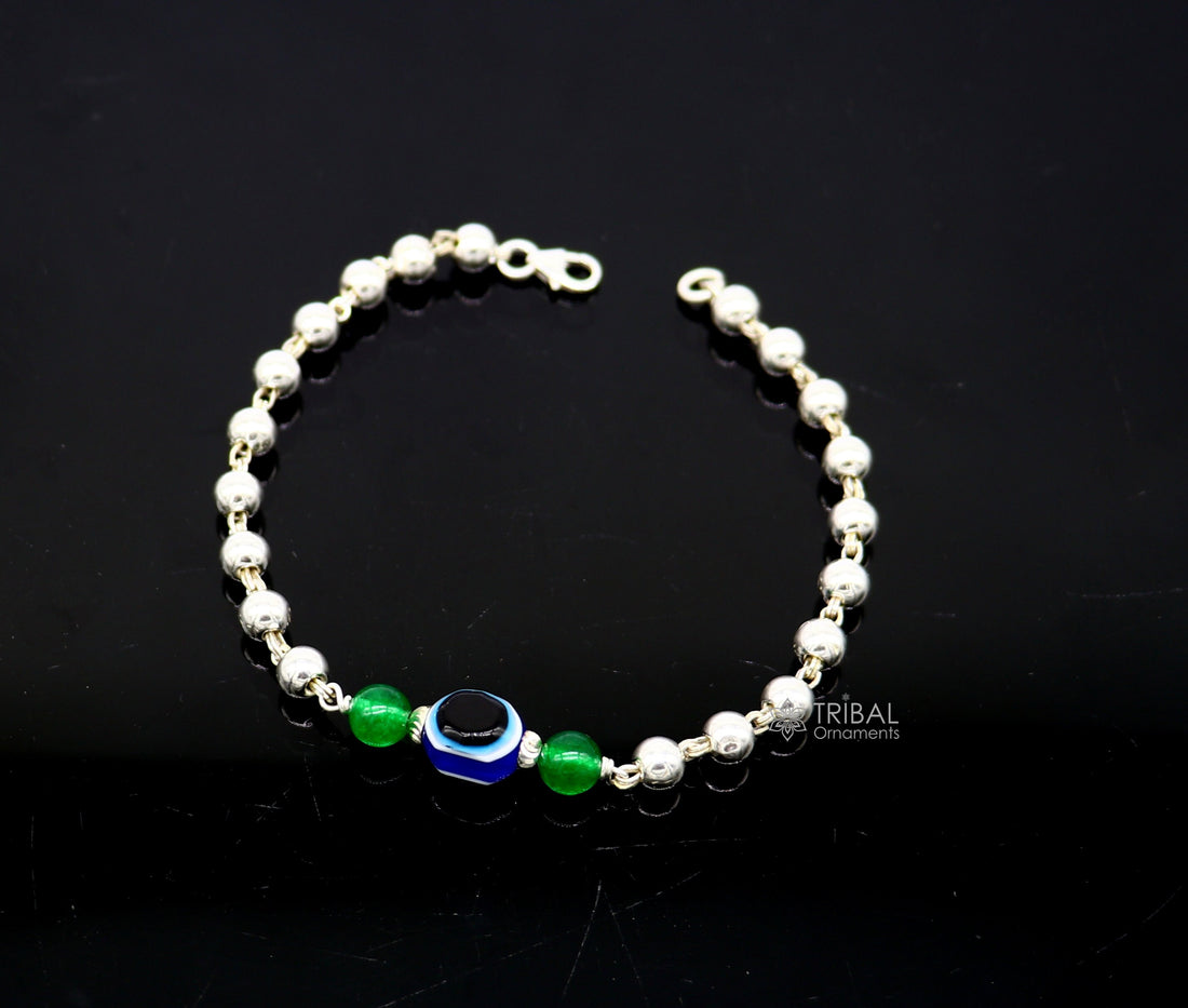 925 sterling silver handmade silver beaded evil eye bracelet, amazing stylish unisex cultural trendy bracelet all sizes jewelry sbr468 - TRIBAL ORNAMENTS