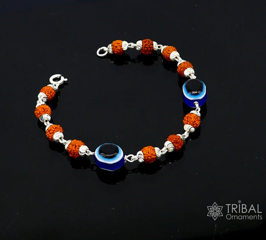 925 sterling silver Rudraksha beads with evil eye bracelet, stylish unisex cultural trendy handmade bracelet all sizes jewelry sbr472 - TRIBAL ORNAMENTS