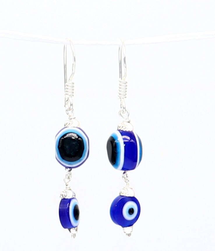 925 Sterling silver evil eye handmade hoops earring amazing customized drop dangle evil eyes jewelry for girl's s1163 - TRIBAL ORNAMENTS