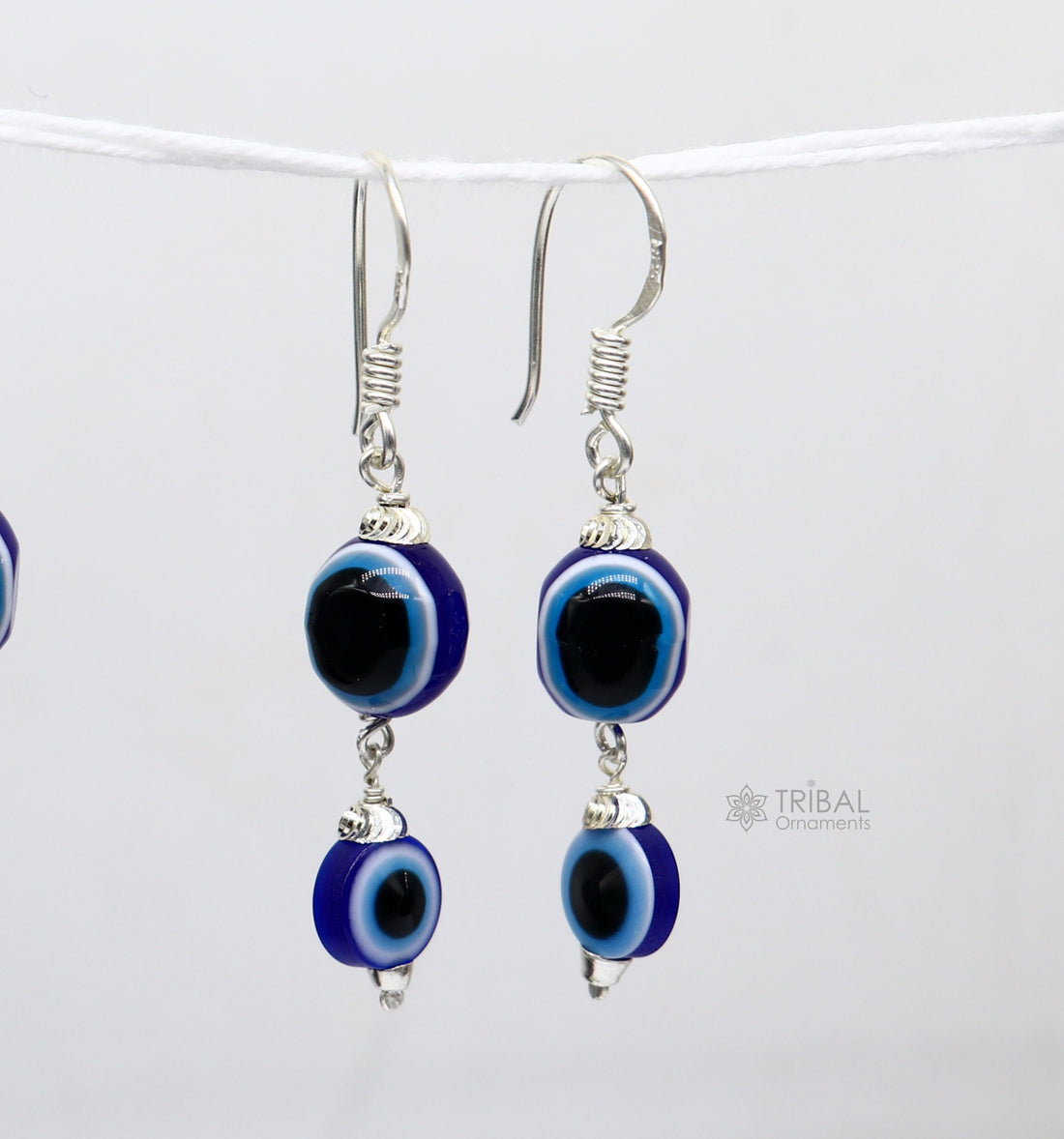 925 Sterling silver evil eye handmade hoops earring amazing customized drop dangle evil eyes jewelry for girl's s1163 - TRIBAL ORNAMENTS