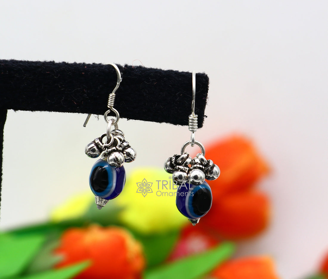 925 Sterling silver evil eye handmade hoops earring amazing customized drop dangle evil eyes jewelry for girl's s1164 - TRIBAL ORNAMENTS