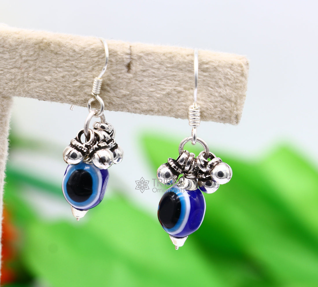 925 Sterling silver evil eye handmade hoops earring amazing customized drop dangle evil eyes jewelry for girl's s1164 - TRIBAL ORNAMENTS