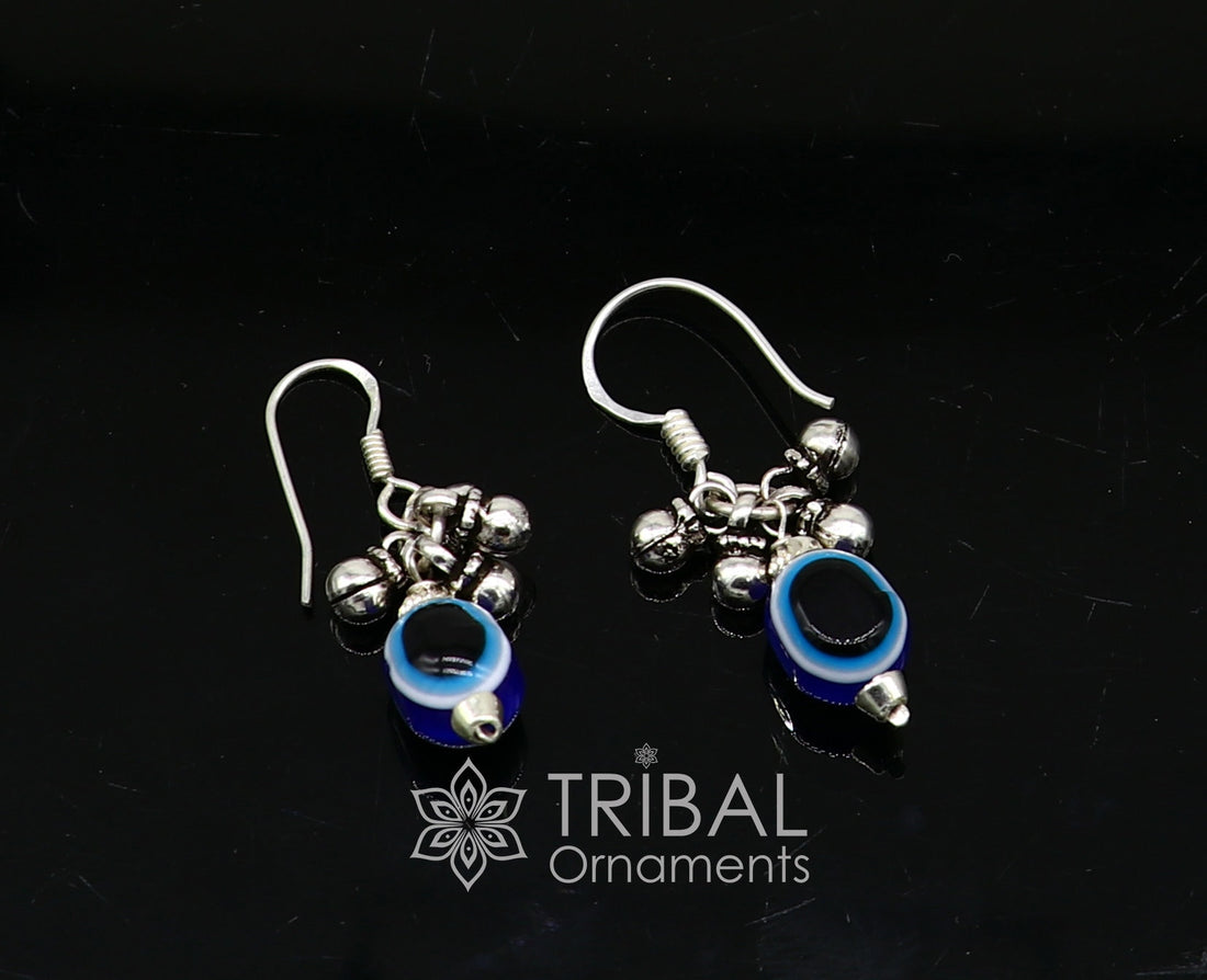 925 Sterling silver evil eye handmade hoops earring amazing customized drop dangle evil eyes jewelry for girl's s1164 - TRIBAL ORNAMENTS