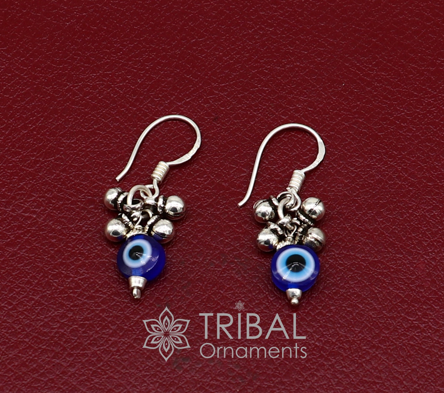 925 Sterling silver small evil eye handmade hoops earring amazing customized drop dangle evil eyes jewelry for girl's s1165 - TRIBAL ORNAMENTS