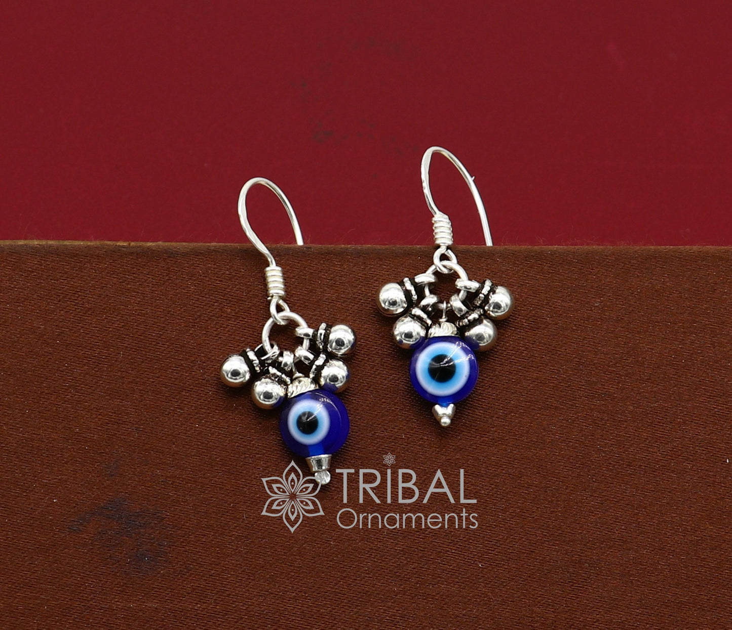 925 Sterling silver small evil eye handmade hoops earring amazing customized drop dangle evil eyes jewelry for girl's s1165 - TRIBAL ORNAMENTS