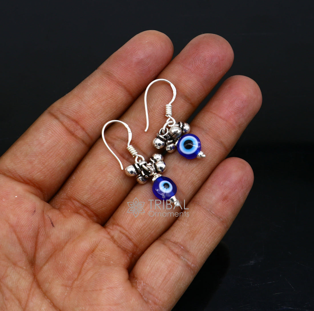 925 Sterling silver small evil eye handmade hoops earring amazing customized drop dangle evil eyes jewelry for girl's s1165 - TRIBAL ORNAMENTS