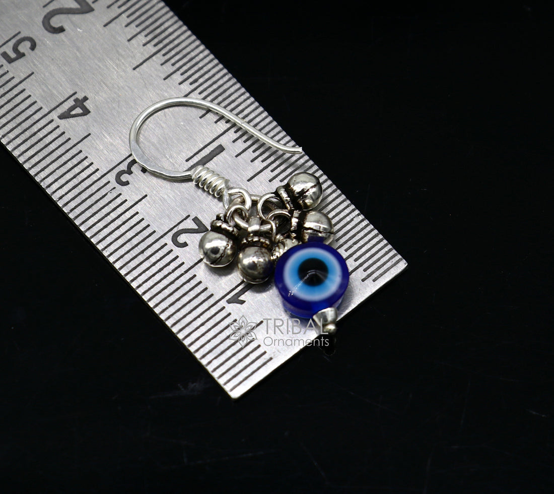 925 Sterling silver small evil eye handmade hoops earring amazing customized drop dangle evil eyes jewelry for girl's s1165 - TRIBAL ORNAMENTS