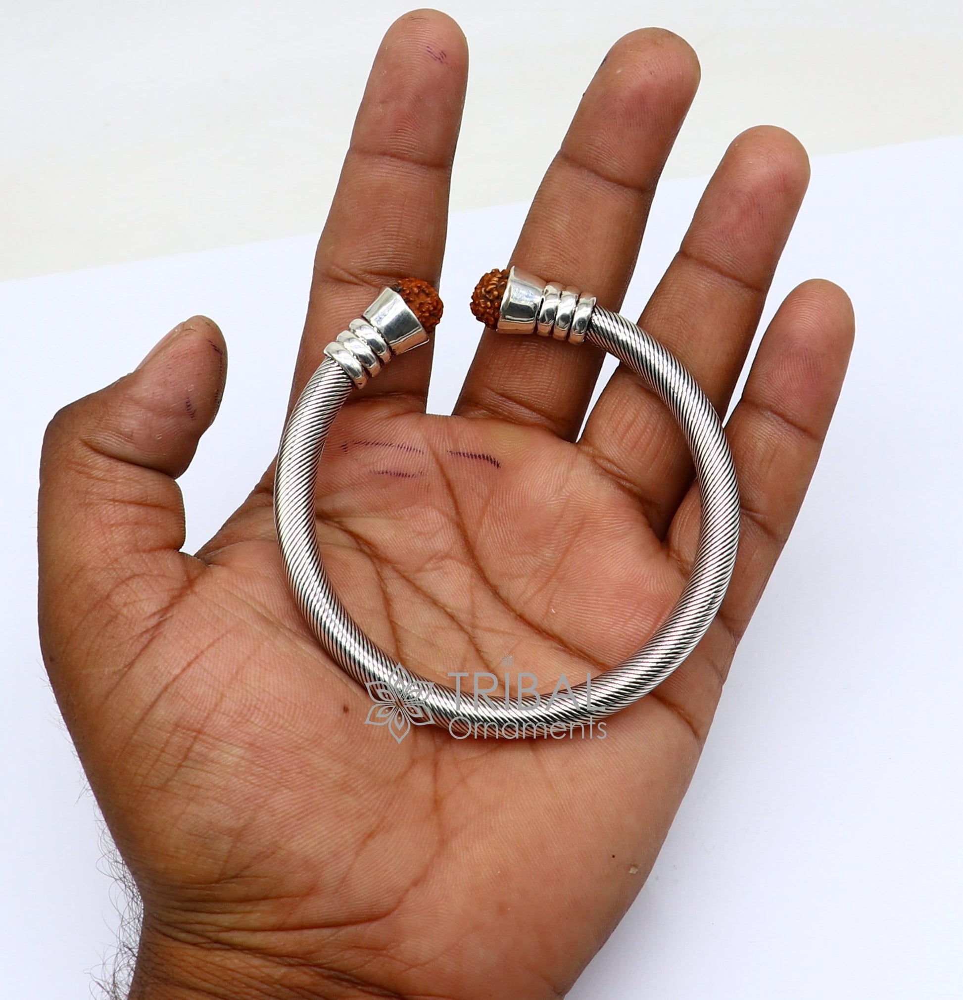 925 Sterling Silver Handmade Fabulous Designer Rudraksha Kada Bangle Bracelet, by twisting,antique Unisex Jewelry nsk681