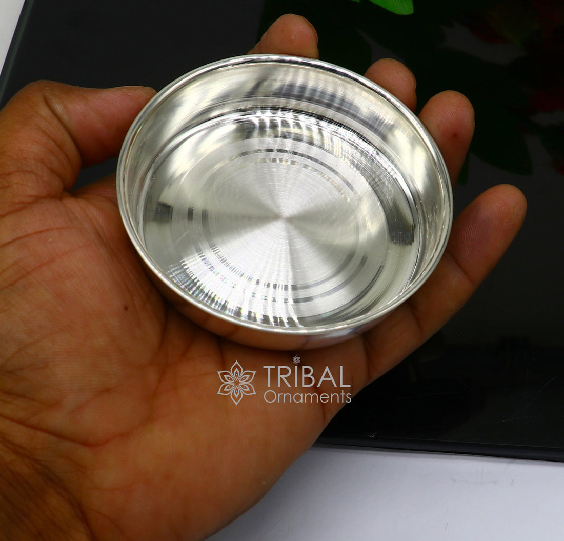 999 fine silver handmade solid plate/ tray, best gifting baby food serving silver utensils, silver articles, puja utensils sv272 - TRIBAL ORNAMENTS
