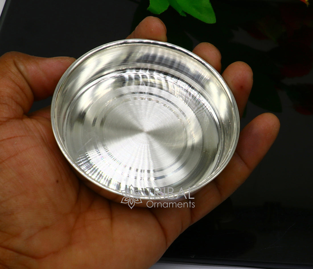 999 fine silver handmade solid plate/ tray, best gifting baby food serving silver utensils, silver articles, puja utensils sv272 - TRIBAL ORNAMENTS