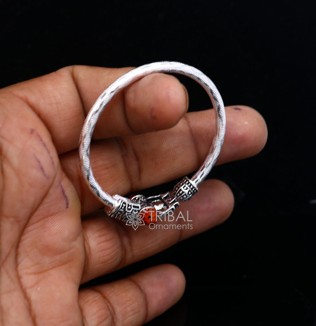 925 sterling silver Handmade gorgeous Lord shiva trident baby bangle bracelet kada, amazing Shiv kada unisex bracelet tribal jewelry nsk684 - TRIBAL ORNAMENTS