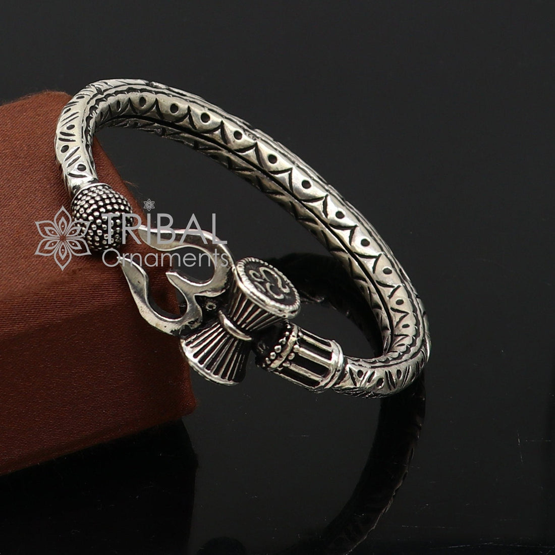 925 Sterling silver handmade chitai work Lord Shiva trident trishul kada bangle bracelet customized unisex kada nsk688 - TRIBAL ORNAMENTS