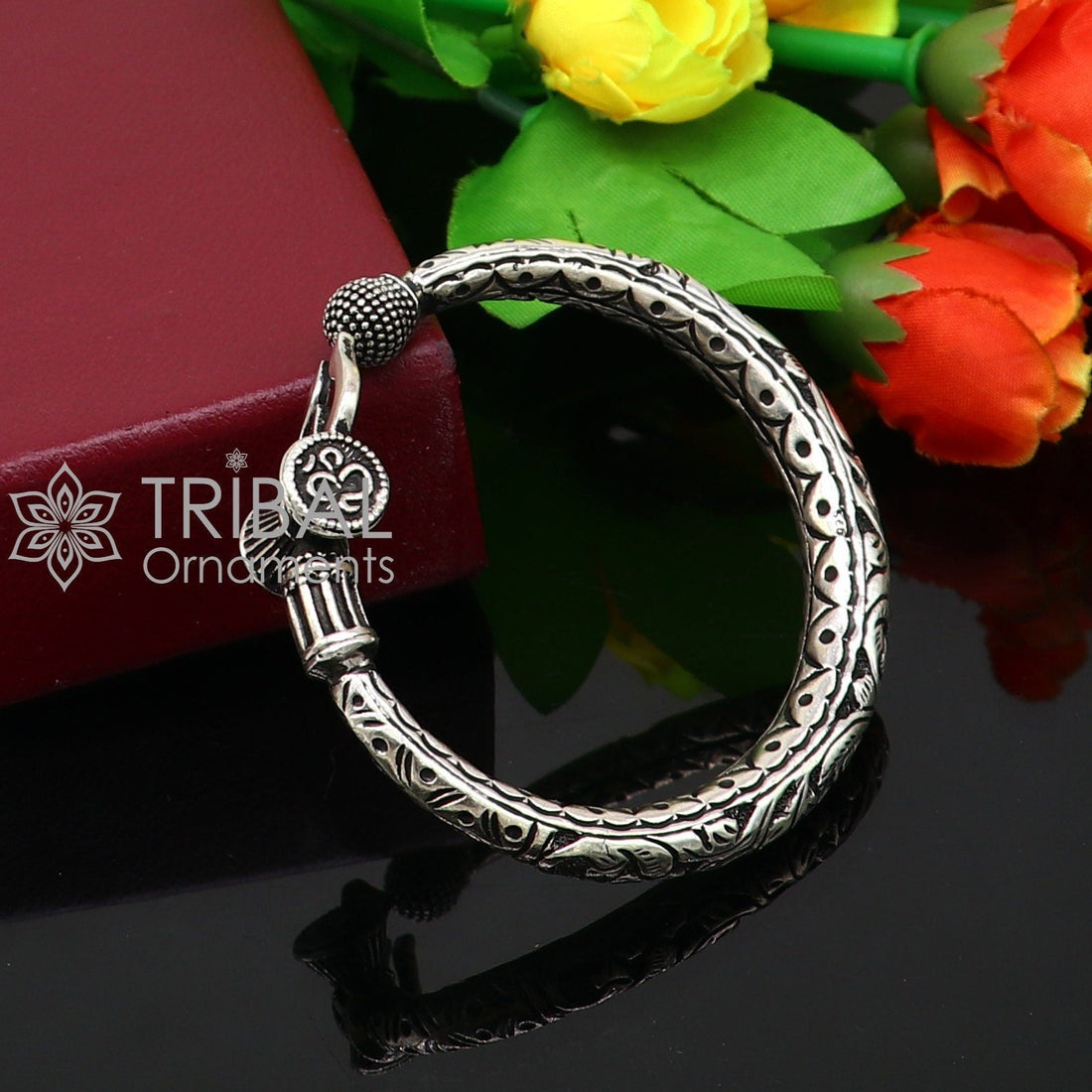 925 Sterling silver handmade chitai work Lord Shiva trident trishul kada bangle bracelet customized unisex kada nsk688 - TRIBAL ORNAMENTS