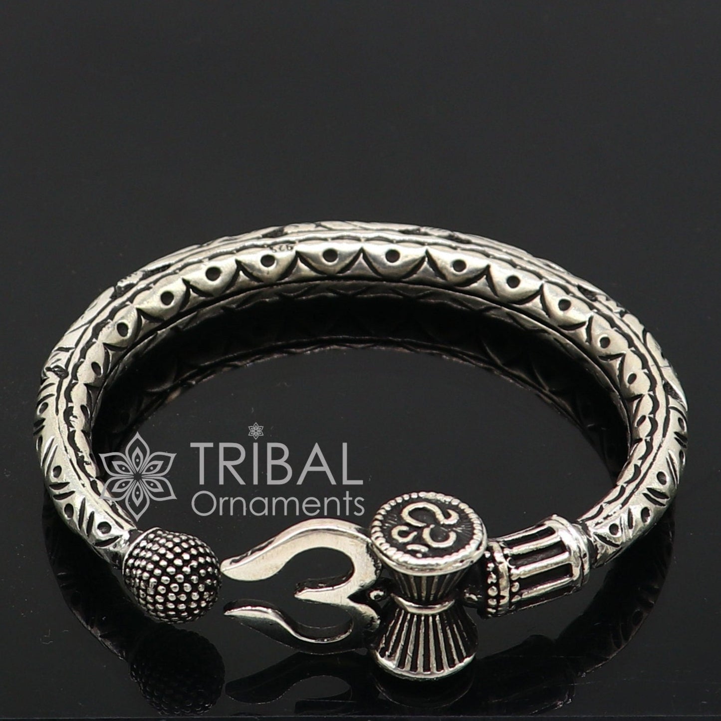 925 Sterling silver handmade chitai work Lord Shiva trident trishul kada bangle bracelet customized unisex kada nsk688 - TRIBAL ORNAMENTS