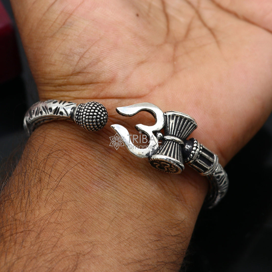 925 Sterling silver handmade chitai work Lord Shiva trident trishul kada bangle bracelet customized unisex kada nsk688 - TRIBAL ORNAMENTS