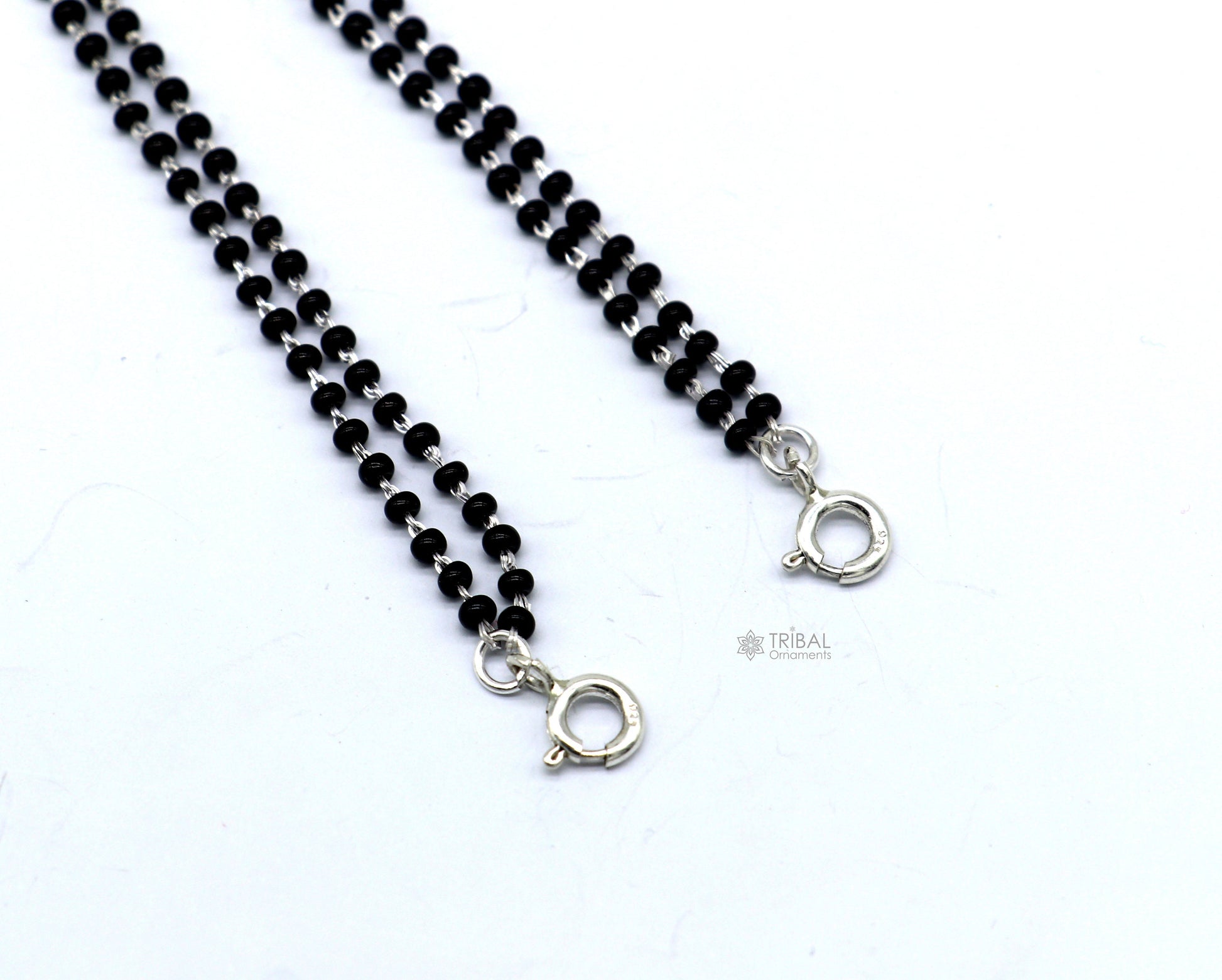 925 sterling silver 2.2mm black beads 2 line chain, vintage Cultural fancy necklace, traditional style brides Mangalsutra chain India ch555 - TRIBAL ORNAMENTS