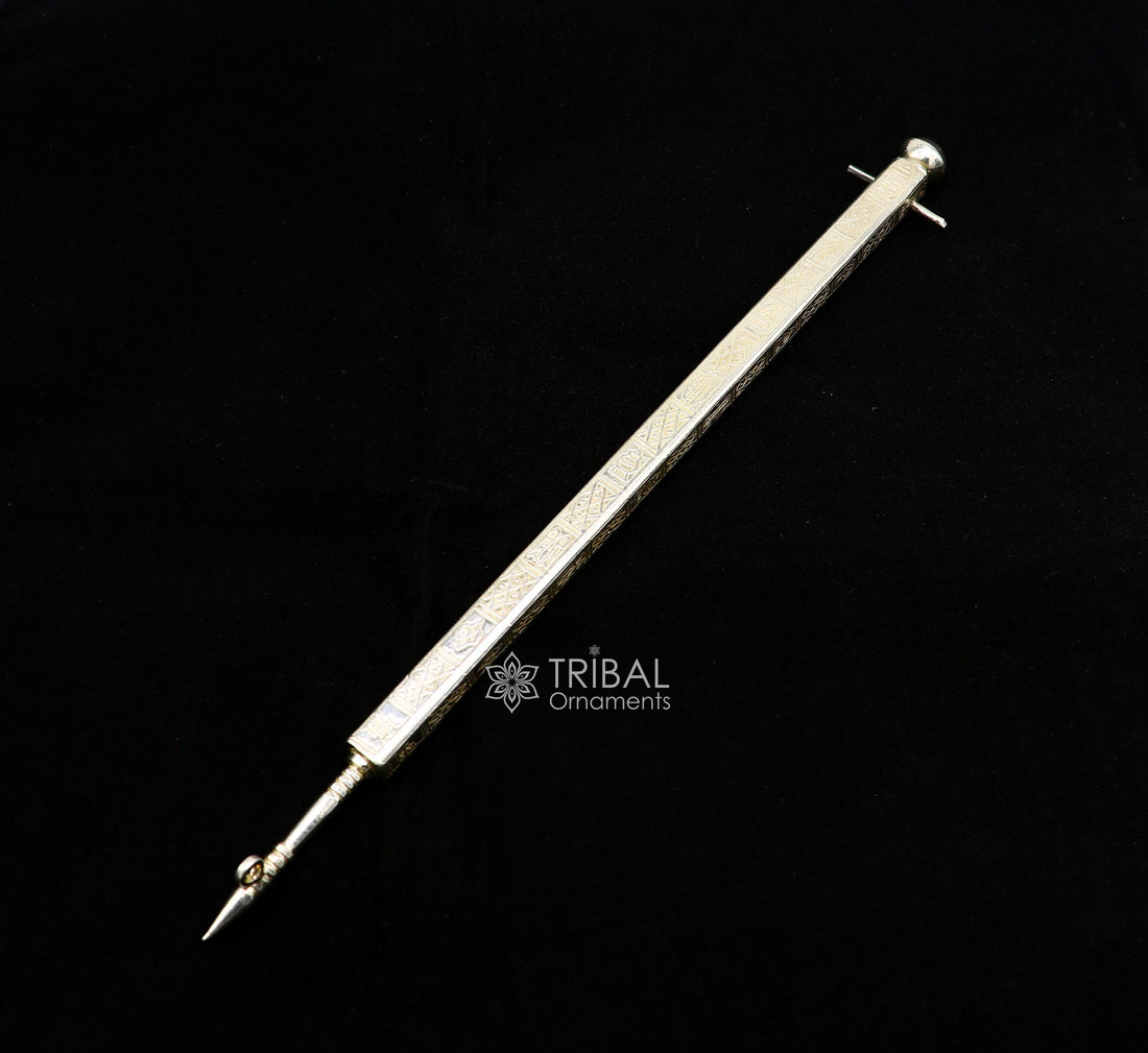 11" 925 sterling silver handmade Jain Sthapnaji stick for puja or praying to gold. amazing unique silver article from india su1110 - TRIBAL ORNAMENTS