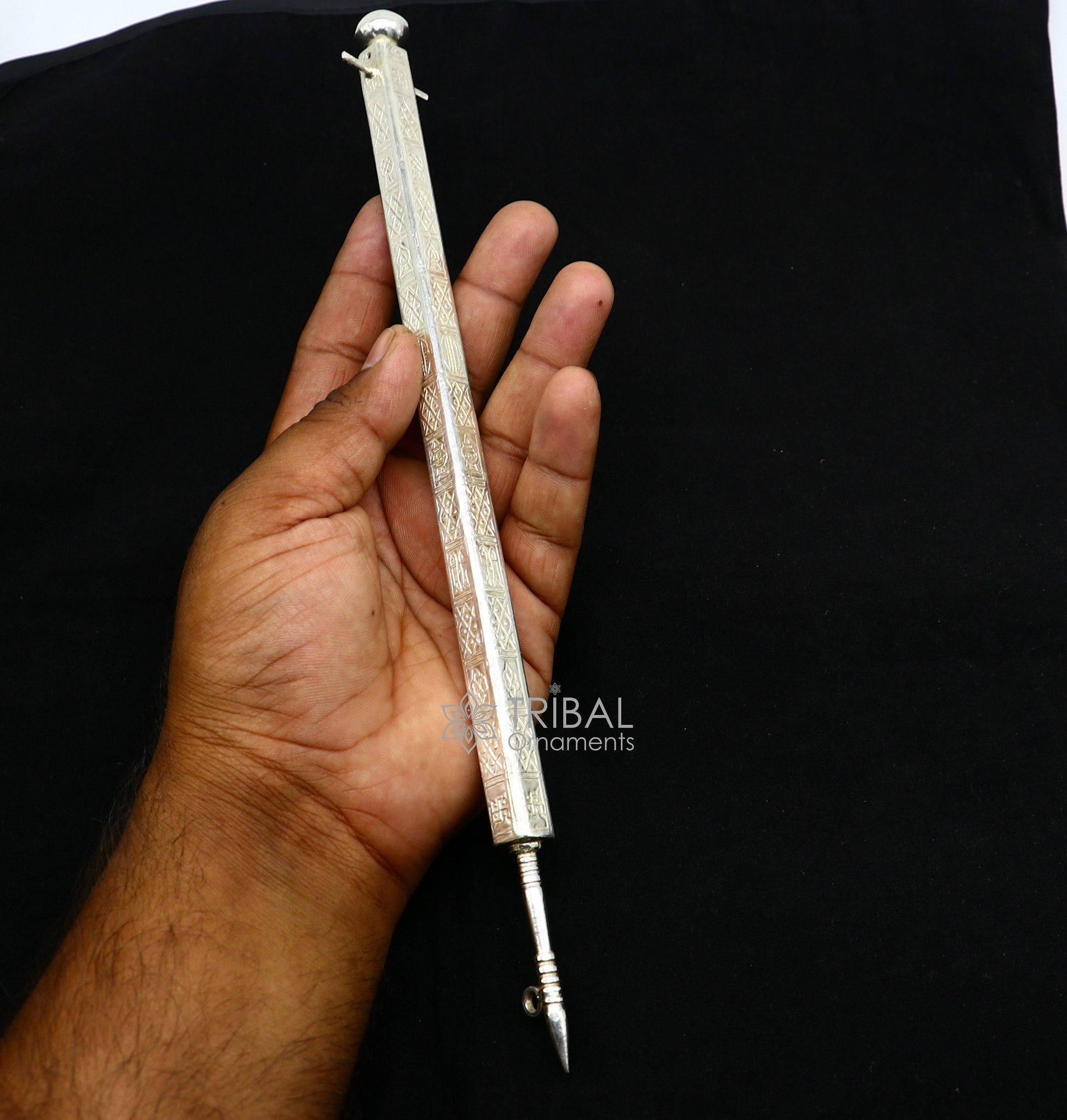11" 925 sterling silver handmade Jain Sthapnaji stick for puja or praying to gold. amazing unique silver article from india su1110 - TRIBAL ORNAMENTS