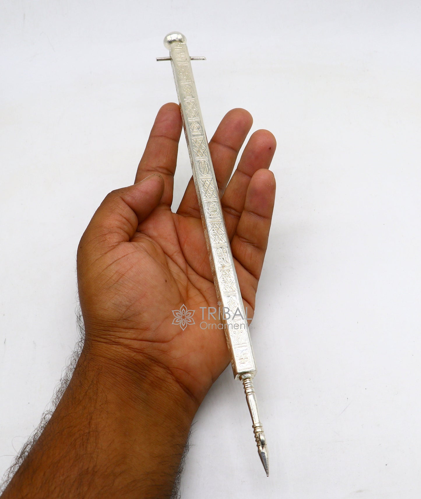 11" 925 sterling silver handmade Jain Sthapnaji stick for puja or praying to gold. amazing unique silver article from india su1110 - TRIBAL ORNAMENTS