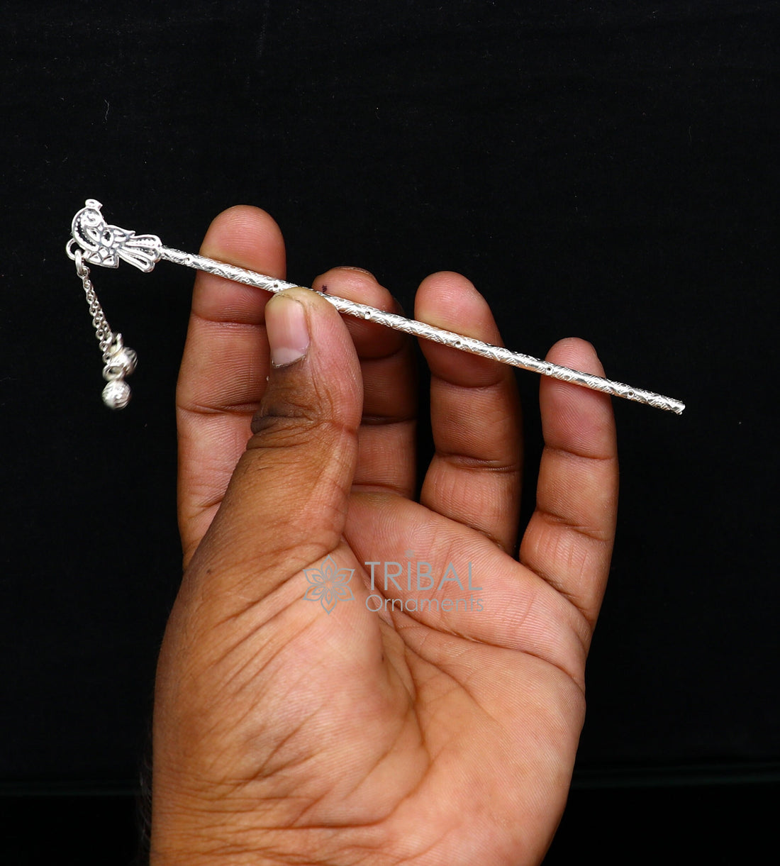 5" Flute divine 925 sterling silver handmade idol krishna flute, silver bansuri, laddu gopala flute, little krishna flute puja art su1122 - TRIBAL ORNAMENTS