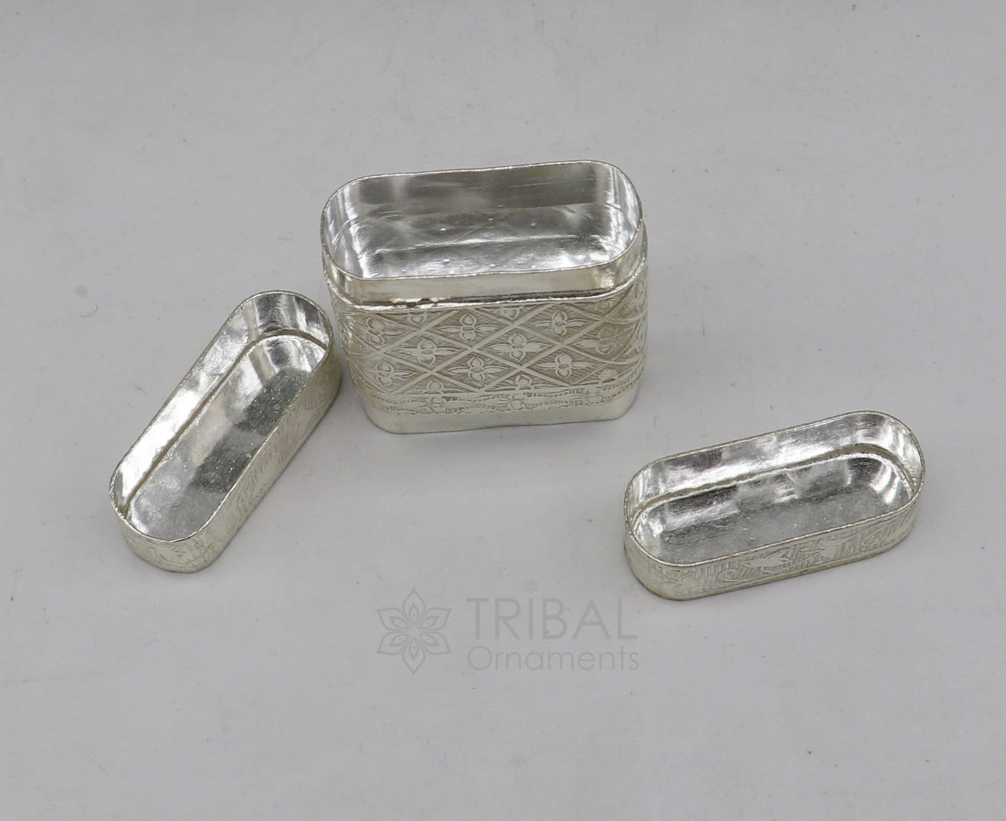 925 sterling silver floral design 2 in1 Royal trinket box, tobacco box, tobacco chuna box, best gifting silver royal article stb812 - TRIBAL ORNAMENTS