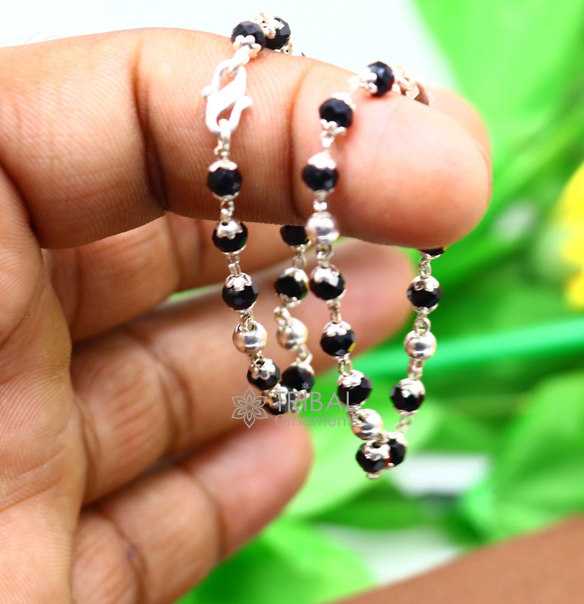 925 sterling silver customized black beads Nazariya bracelet, protect from evil eyes, new born baby bracelet stylish jewelry india bbr503 - TRIBAL ORNAMENTS