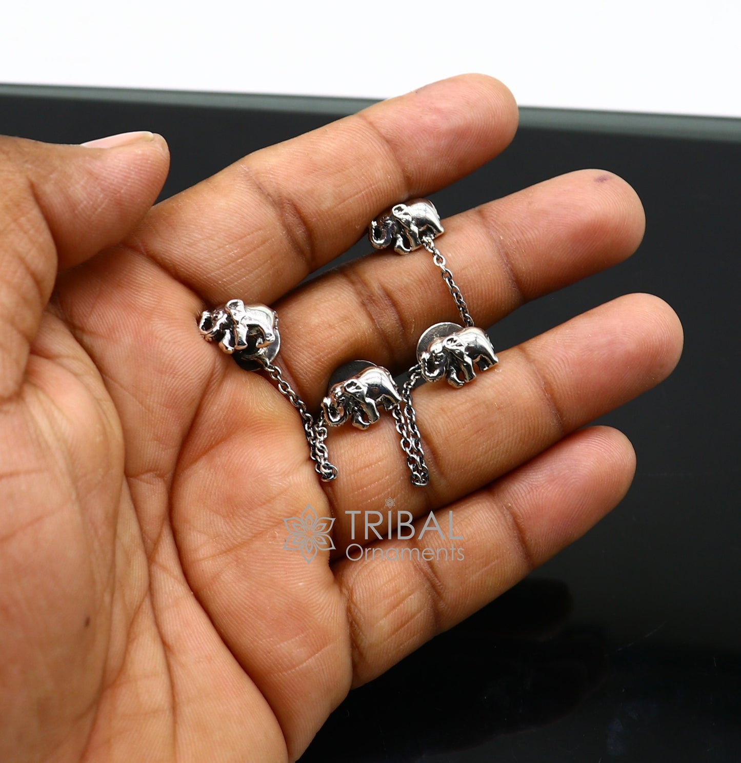 925 Sterling silver handmade amazing unique elephant shape ethnic style design buttons for men's kurta, best gifting accessories btn31 - TRIBAL ORNAMENTS