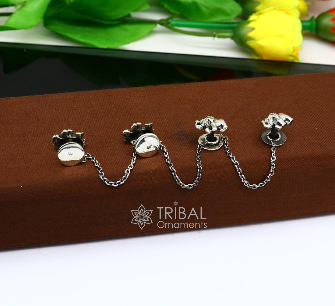 925 Sterling silver handmade amazing unique elephant shape ethnic style design buttons for men's kurta, best gifting accessories btn31 - TRIBAL ORNAMENTS