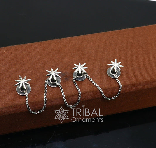 Exquisite 925 Sterling Silver Buttons for Fashion Perfection, kurta buttons set of 4 with chain, silver cufflinks, cultural jewelry btn33 - TRIBAL ORNAMENTS