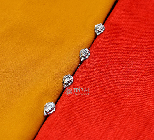 925 Sterling Silver lion face design set of 4 kurta Buttons for Fashion Perfection, silver cufflinks, cultural trendy jewelry btn36 - TRIBAL ORNAMENTS