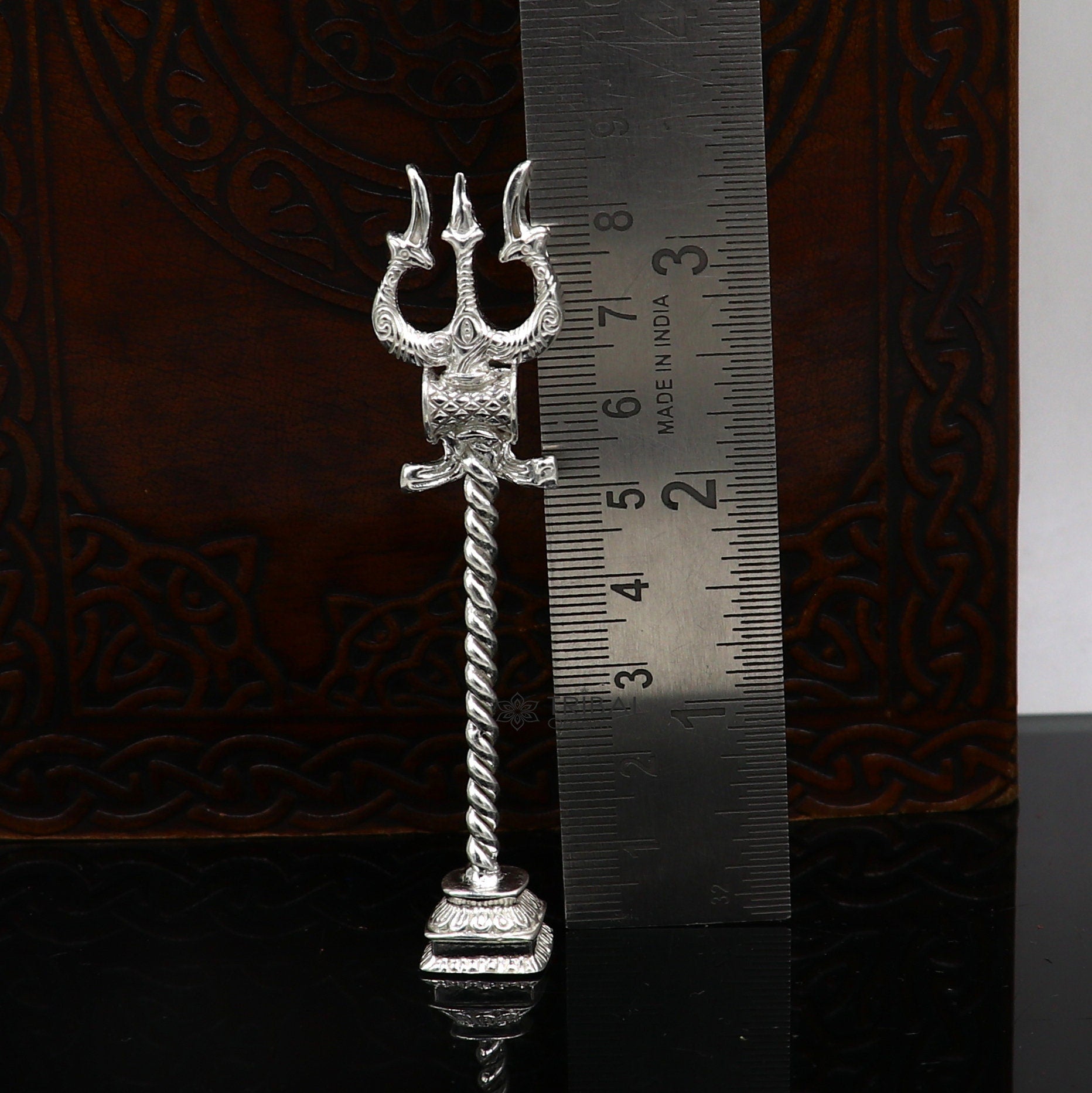 925 Sterling silver handmade lord Shiva trident with Damaru, fabulous craftsmanship Mahadev trishul, best collectible puja article art641 - TRIBAL ORNAMENTS