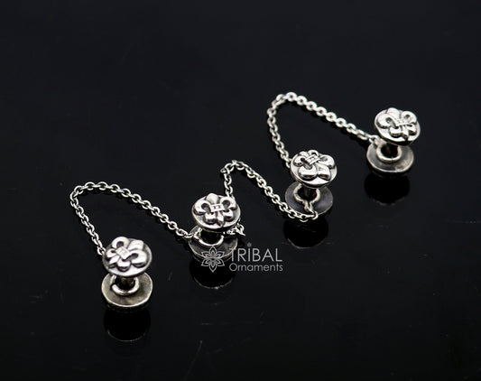 French Fleur de Lis design 925 Sterling Silver set of 4 kurta Buttons for Fashion Perfection silver cufflinks, cultural trendy jewelry btn40 - TRIBAL ORNAMENTS