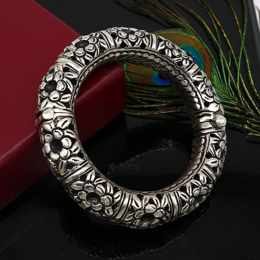 925 sterling silver handmade fabulous flower work vintage chitai work Cultural bangle bracelet kada excellent traditional jewelry nsk689 - TRIBAL ORNAMENTS