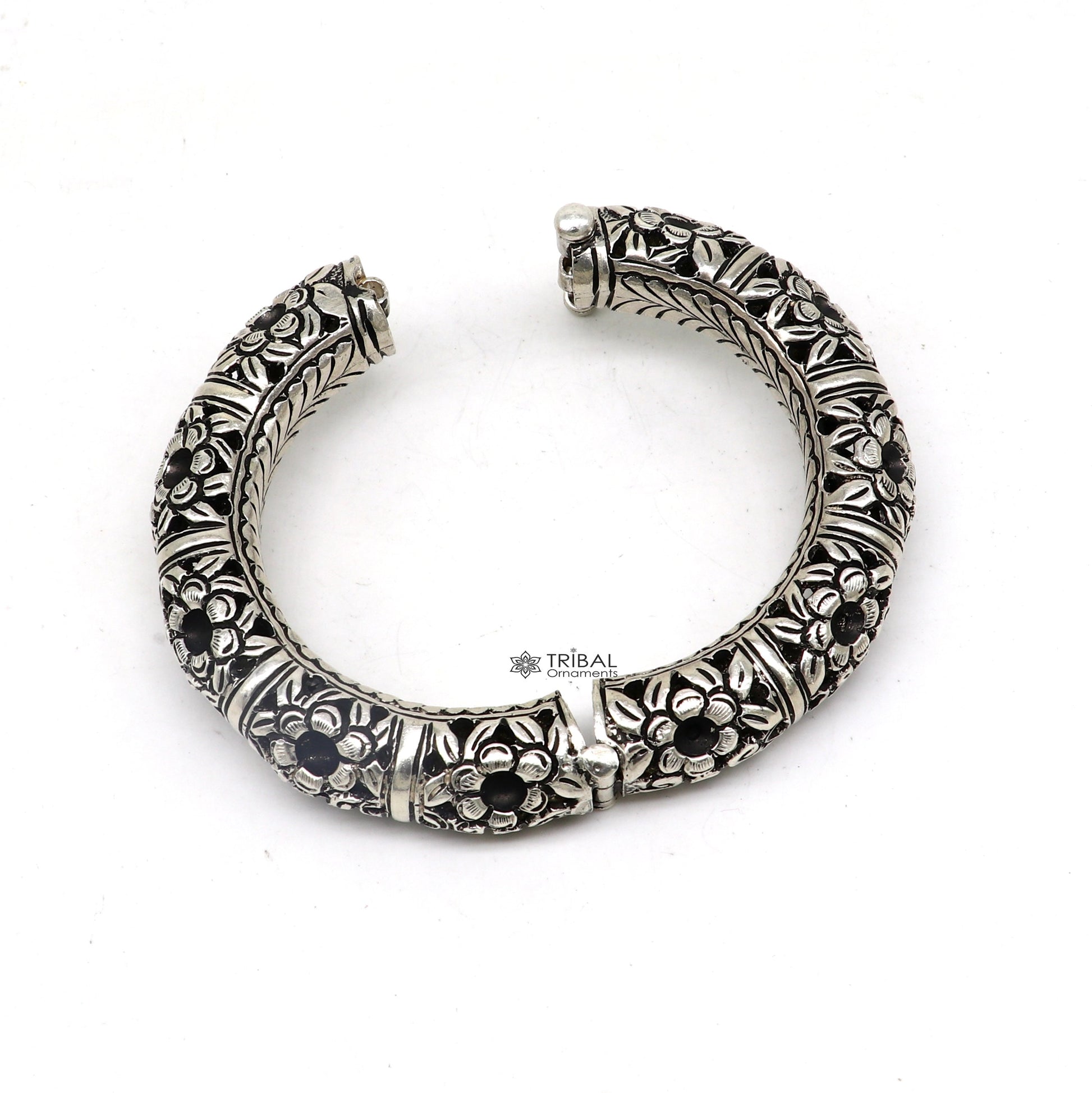 925 sterling silver handmade fabulous flower work vintage chitai work Cultural bangle bracelet kada excellent traditional jewelry nsk689 - TRIBAL ORNAMENTS