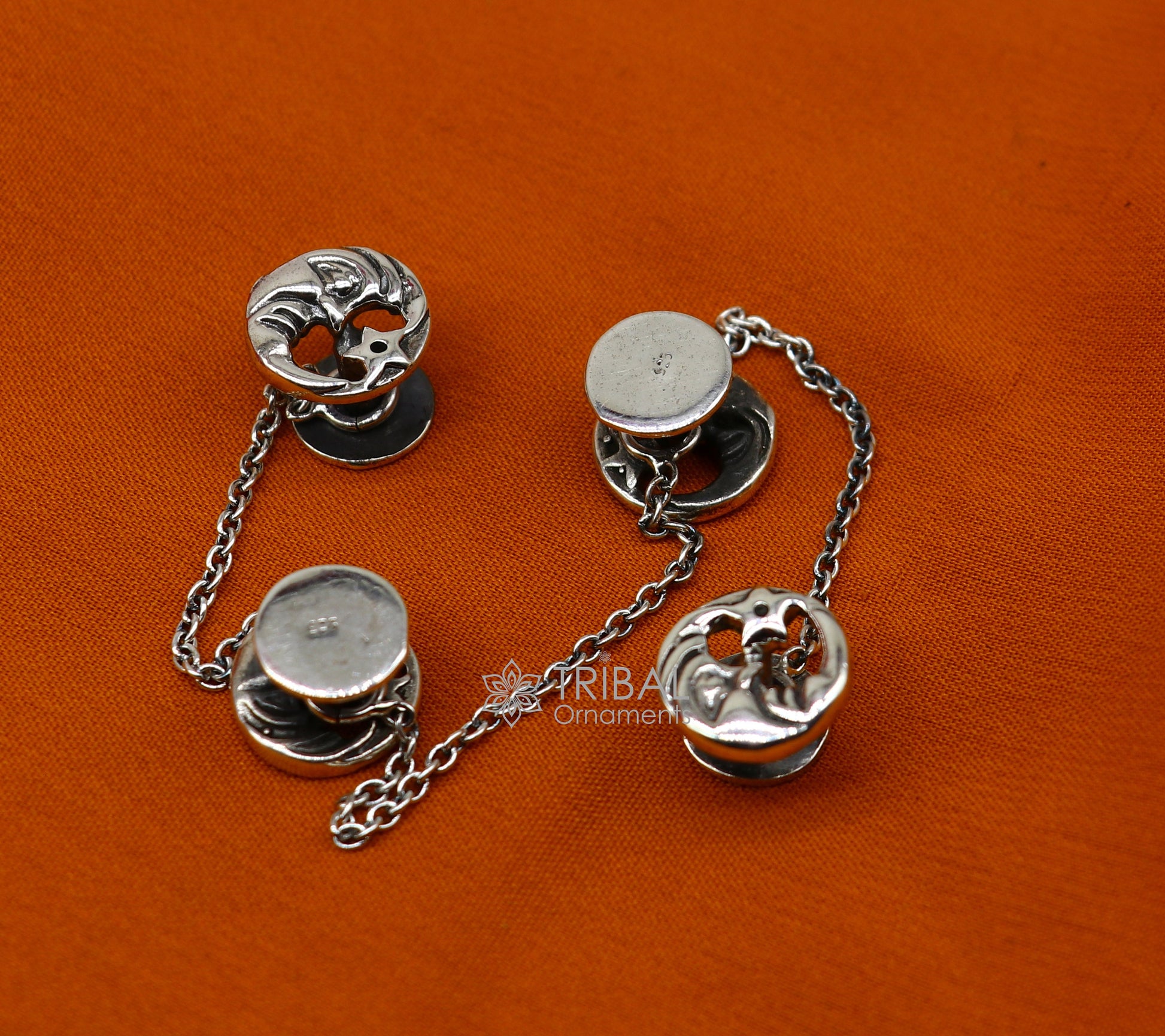 Moon and star design 925 Sterling Silver set of 4 kurta Buttons for Fashion Perfection, silver cufflinks, cultural trendy jewelry btn46 - TRIBAL ORNAMENTS