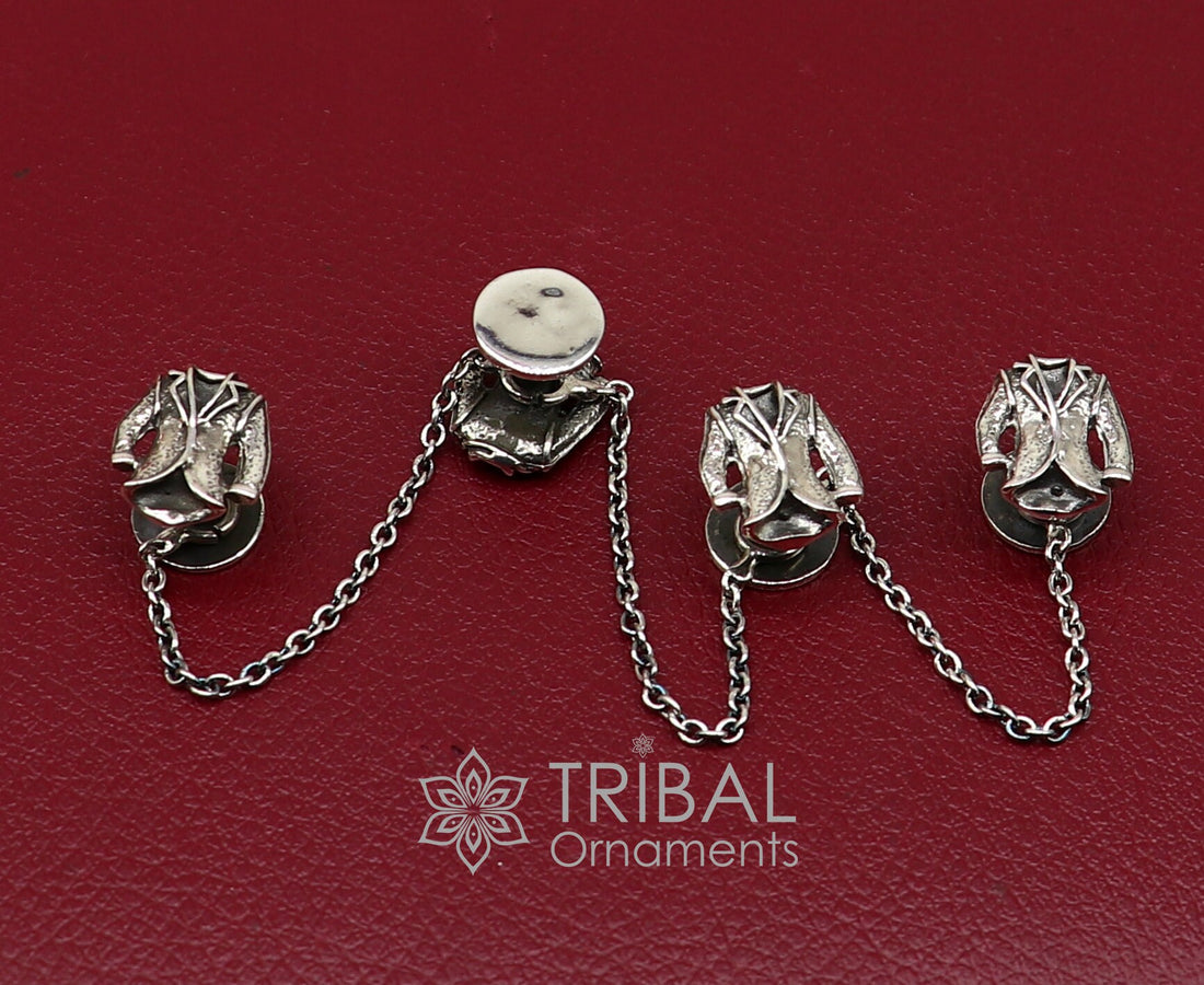 Blazer suit design 925 Sterling Silver set of 4 kurta Buttons for Fashion Perfection, silver cufflinks, cultural trendy jewelry btn47 - TRIBAL ORNAMENTS