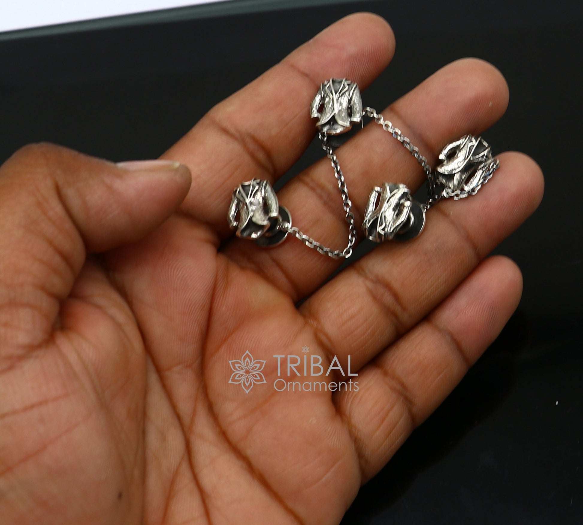 Blazer suit design 925 Sterling Silver set of 4 kurta Buttons for Fashion Perfection, silver cufflinks, cultural trendy jewelry btn47 - TRIBAL ORNAMENTS