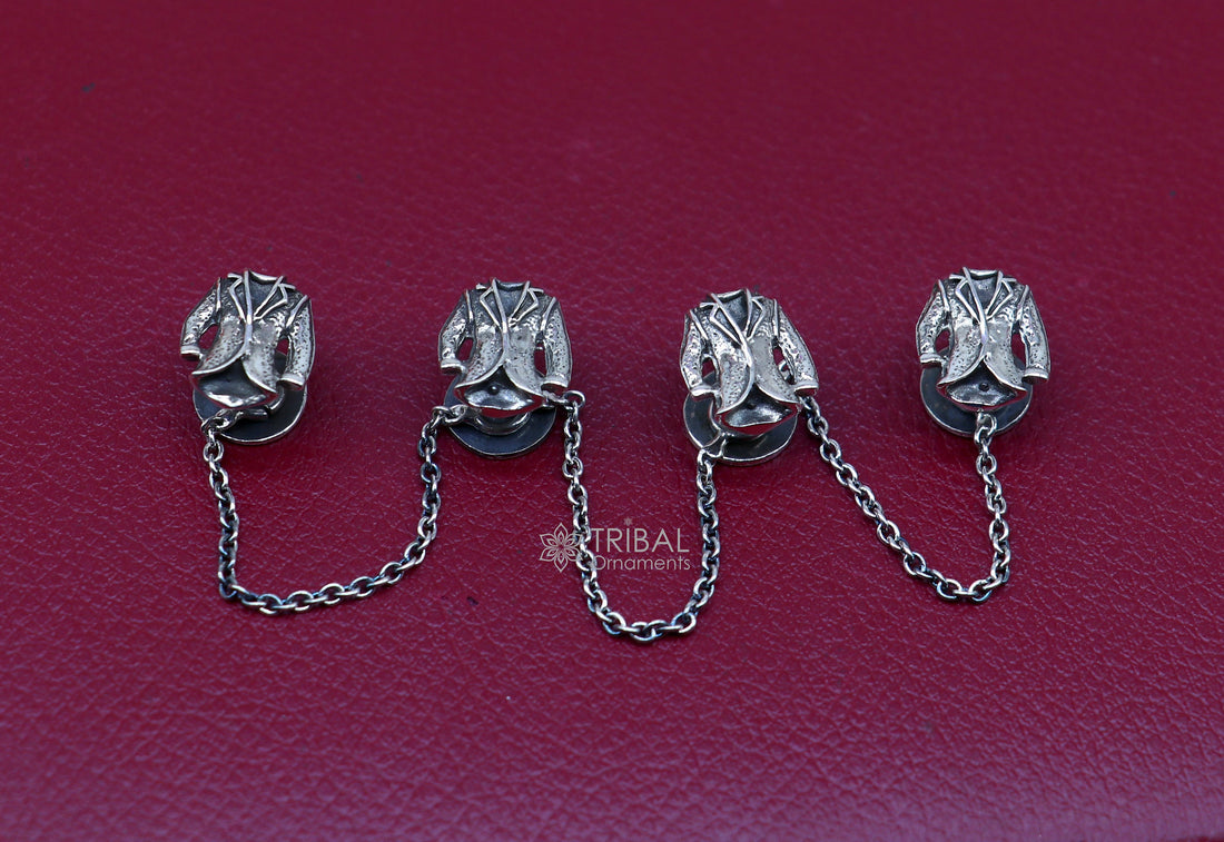 Blazer suit design 925 Sterling Silver set of 4 kurta Buttons for Fashion Perfection, silver cufflinks, cultural trendy jewelry btn47 - TRIBAL ORNAMENTS