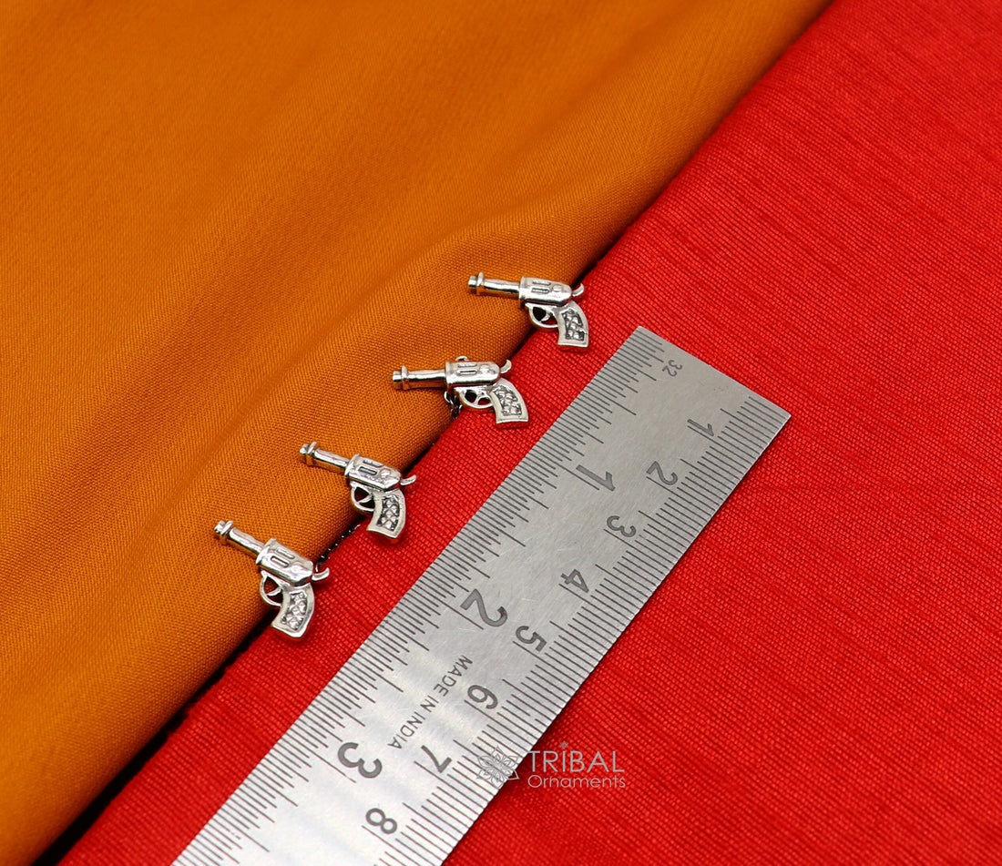 Gun design 925 Sterling Silver set of 4 kurta Buttons for Fashion Perfection, silver cufflinks, cultural trendy jewelry btn48 - TRIBAL ORNAMENTS