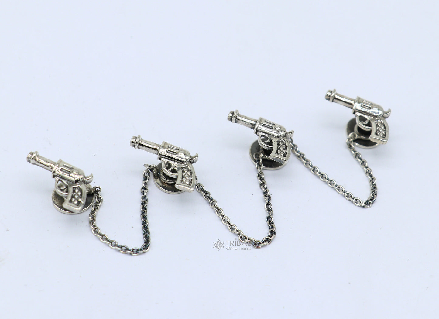 Gun design 925 Sterling Silver set of 4 kurta Buttons for Fashion Perfection, silver cufflinks, cultural trendy jewelry btn48 - TRIBAL ORNAMENTS