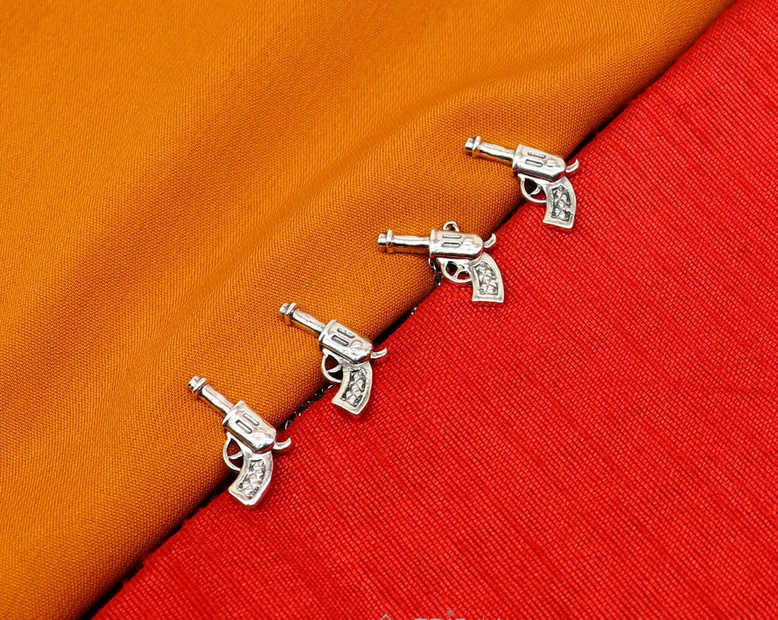 Gun design 925 Sterling Silver set of 4 kurta Buttons for Fashion Perfection, silver cufflinks, cultural trendy jewelry btn48 - TRIBAL ORNAMENTS
