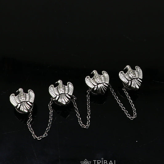 Dove design 925 Sterling Silver set of 4 kurta Buttons for Fashion Perfection, silver cufflinks, cultural trendy jewelry btn50 - TRIBAL ORNAMENTS