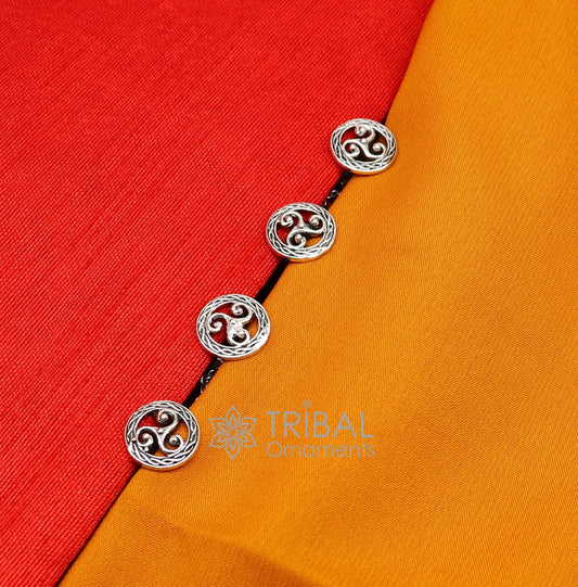 Celtic spiral triskele symbol 925 Sterling silver handmade gorgeous high-quality buttons or cufflinks for kurtas, best gifting jewelry btn52 - TRIBAL ORNAMENTS