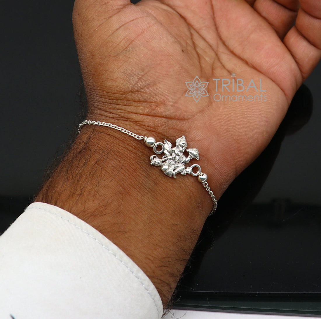 925 Sterling silver customized 'Hanuman' Rakhi or bracelet. best gift for your brother's for special personalized gifting sbr676 - TRIBAL ORNAMENTS