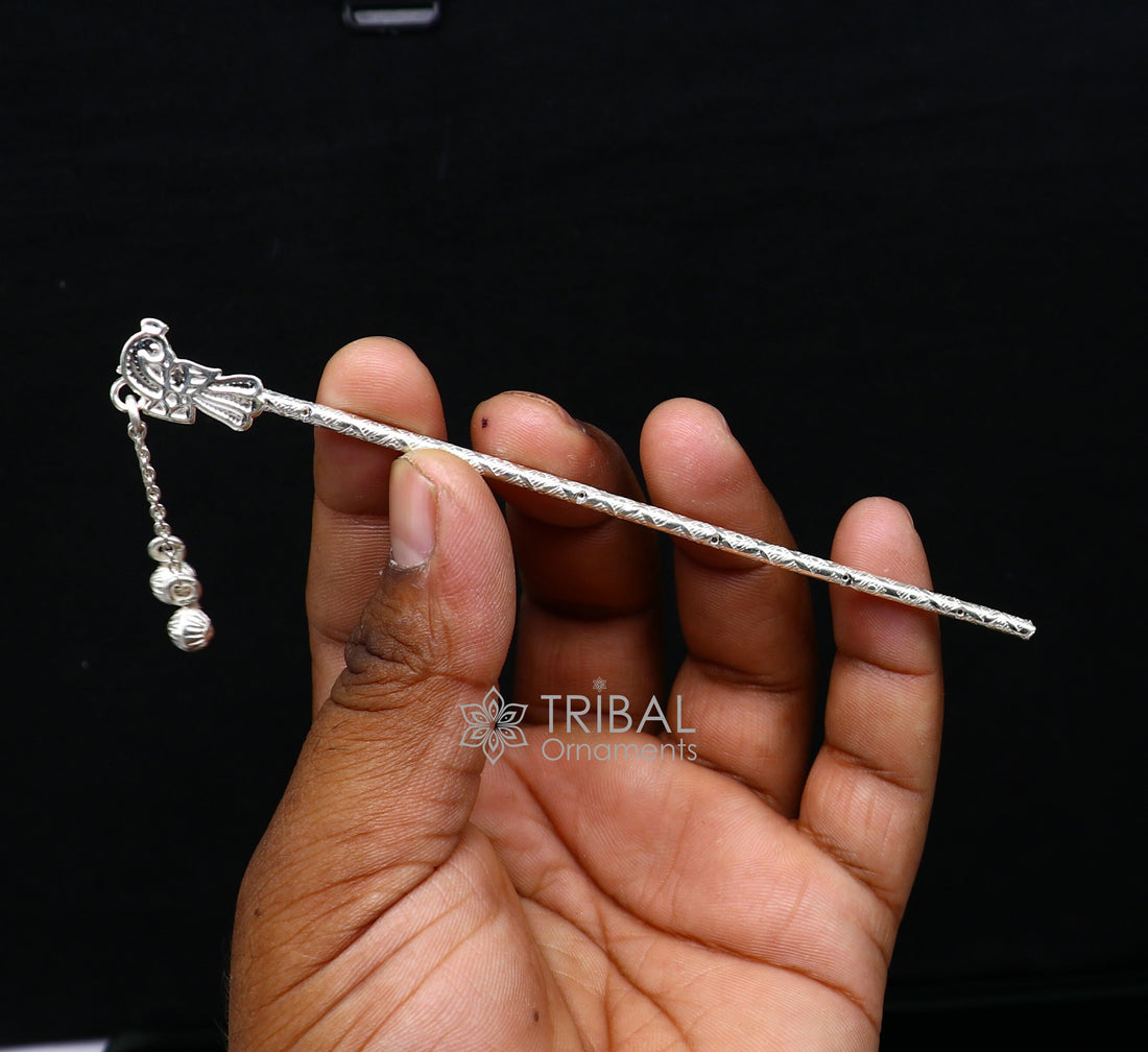 5" Flute divine 925 sterling silver handmade idol krishna flute, silver bansuri, laddu gopala flute, little krishna flute puja art su1122 - TRIBAL ORNAMENTS