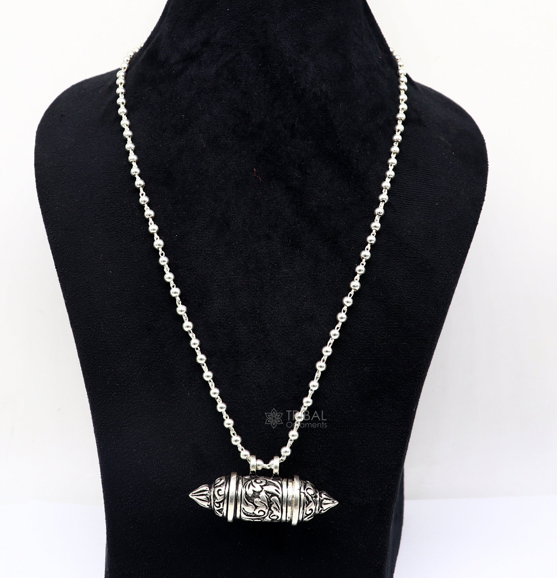 925 Sterling silver handmade vintage design amulet box pendant single line beaded necklace tribal ethnic mantra box pendant jewelry set630 - TRIBAL ORNAMENTS