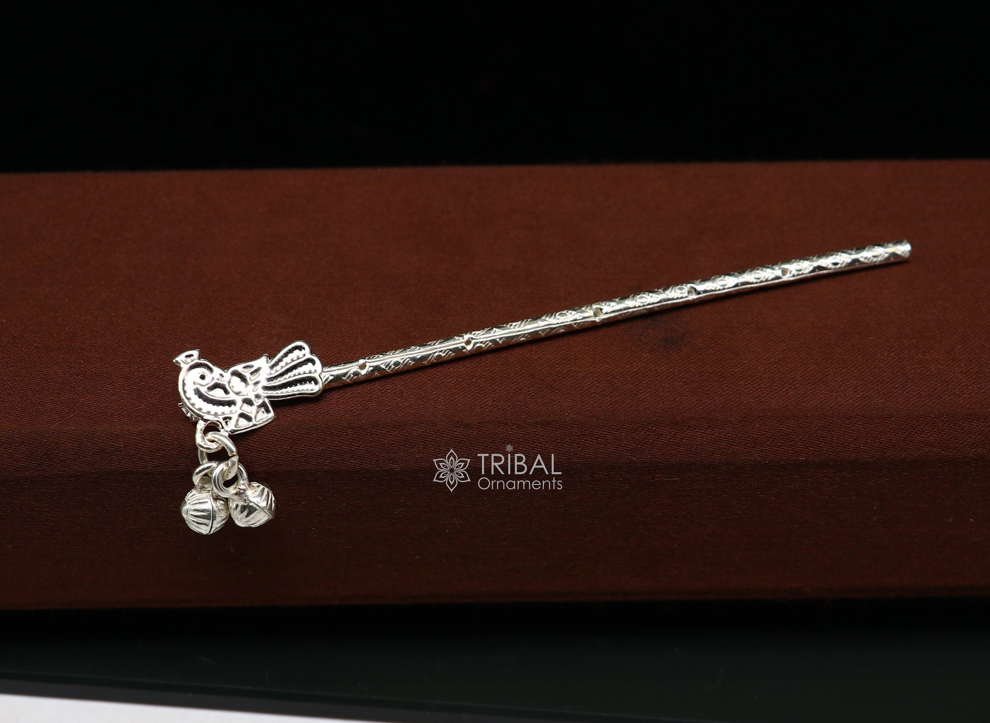 4" Flute divine 925 sterling silver handmade peacock design idol Krishna flute, silver bansuri, laddu Gopala flute, Krishna flute su1125 - TRIBAL ORNAMENTS