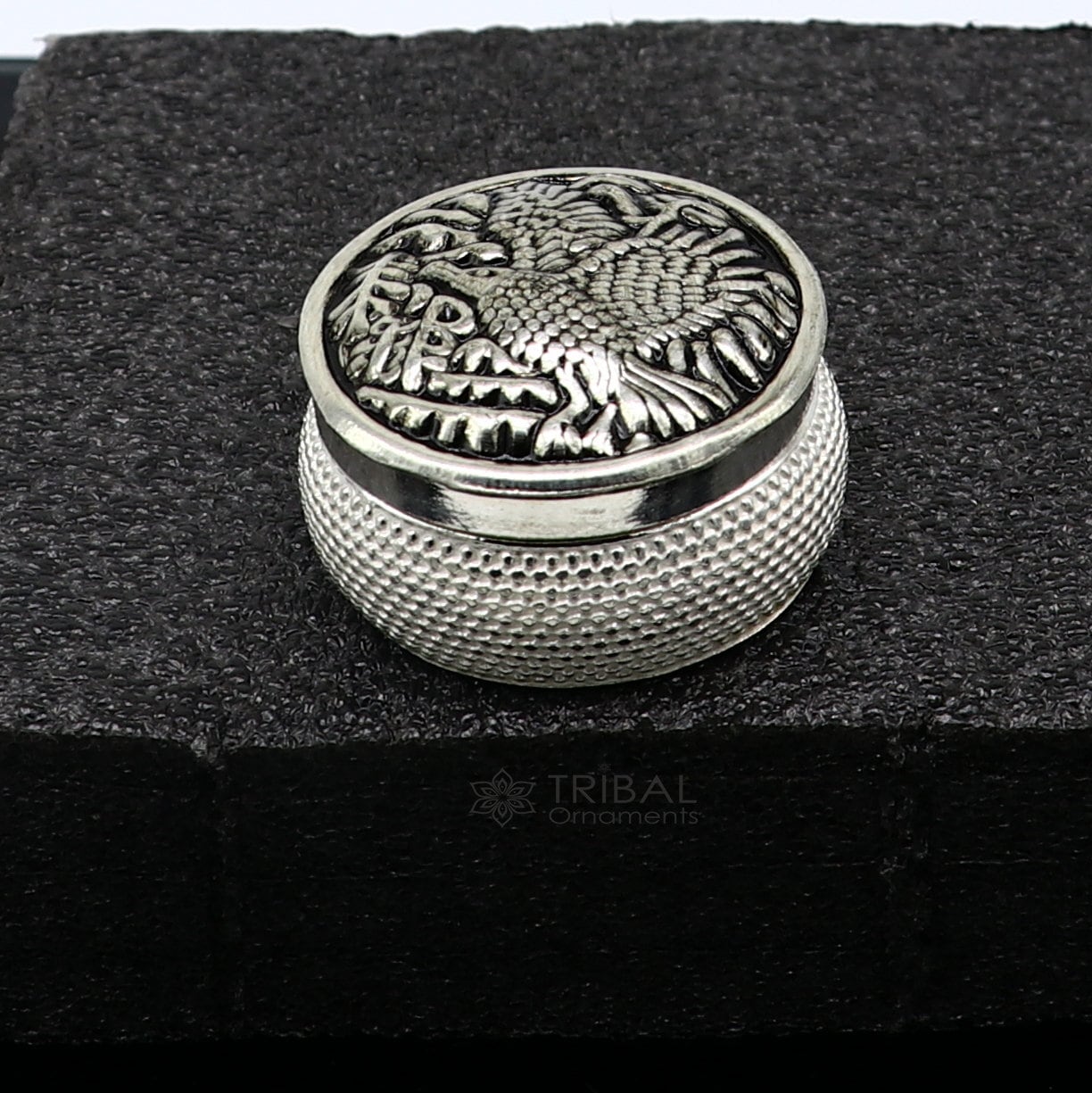 Eagle design 925 sterling silver handmade trinket box, eye kajal box, container box, kumkum box, sindur box, best brides gift stb813 - TRIBAL ORNAMENTS
