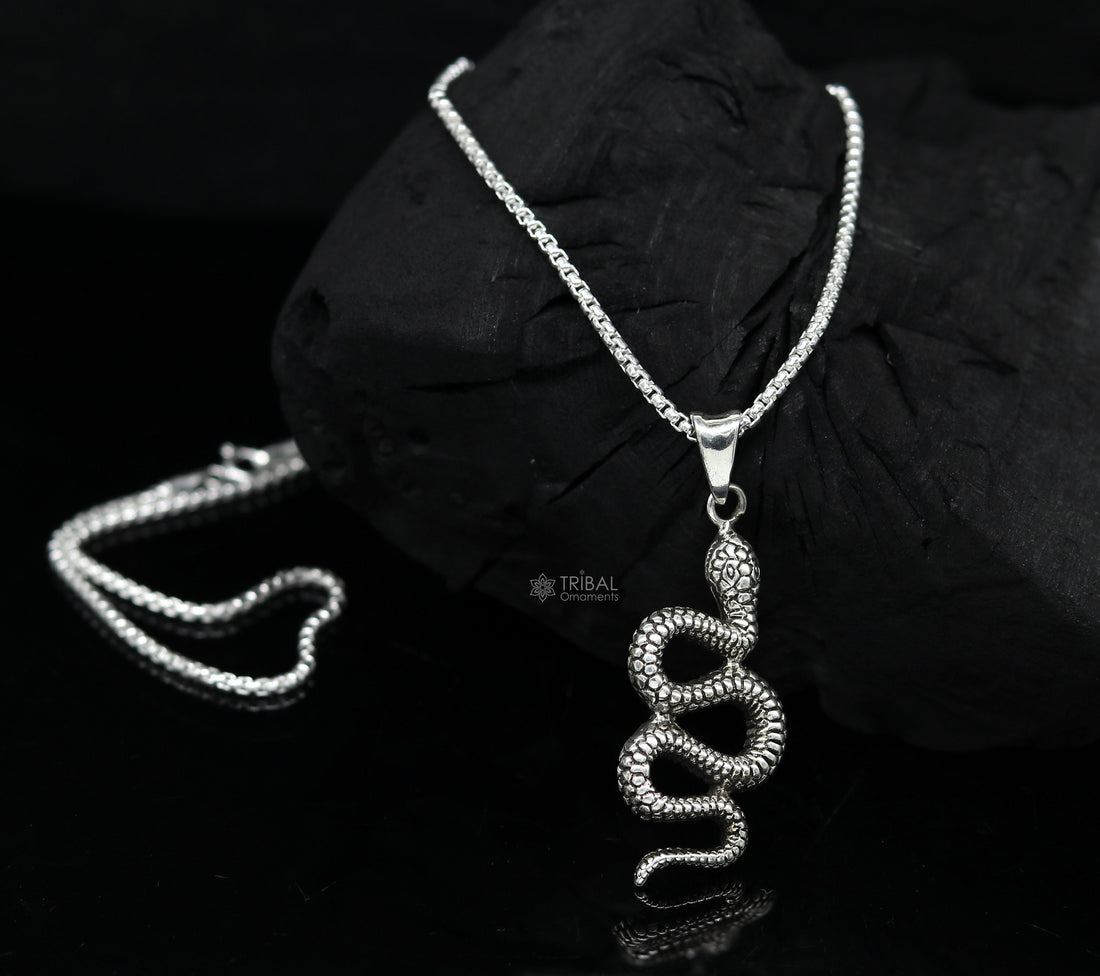 925 sterling silver unique waved snake pendant/ king cobra snake pendant is n embodiment of timeless beauty and symbolism nsp634 - TRIBAL ORNAMENTS